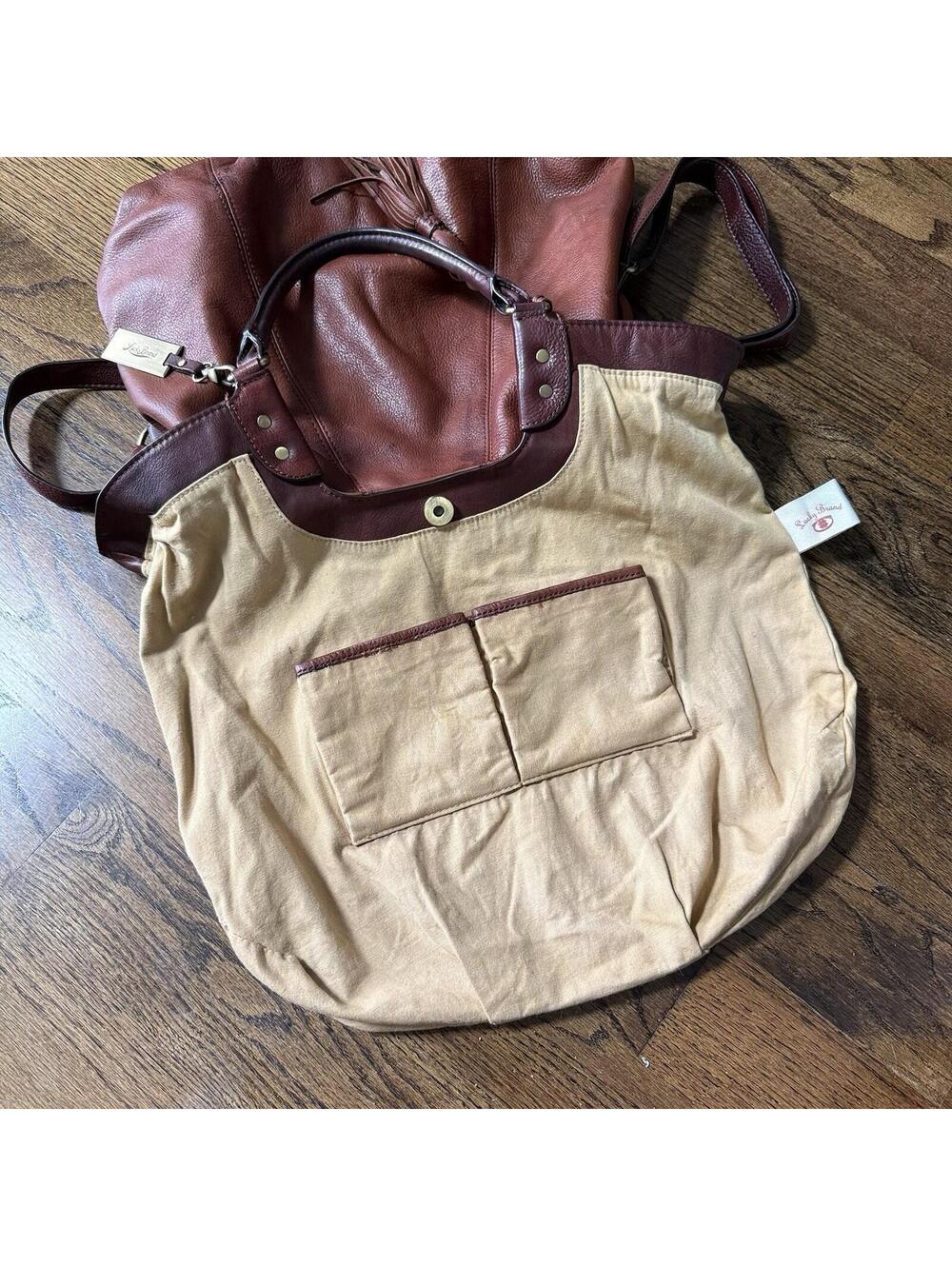 Lucky Brand Cognac Leather Boho Slouch Tote Crossbody Bag Tassel Large - Picture 10 of 11
